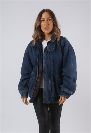 VINTAGE LINED DENIM BOMBER JACKET OVERSIZED UK 16 XL (BCE)