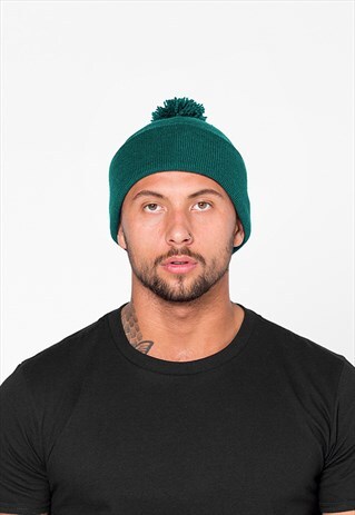 ESSENTIAL BOBBLE POM POM CUFFED BEANIE HAT - PETROL BLUE