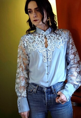 VINTAGE 80'S EMBELLISHED LACE BLOUSE