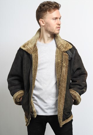 VINTAGE SUEDE AVIATOR FLEECE SHEEPSKIN JACKET COAT