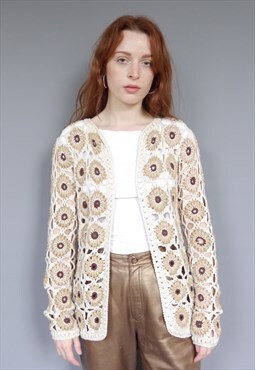 Vintage 70s brown crochet flared sleeve cardigan