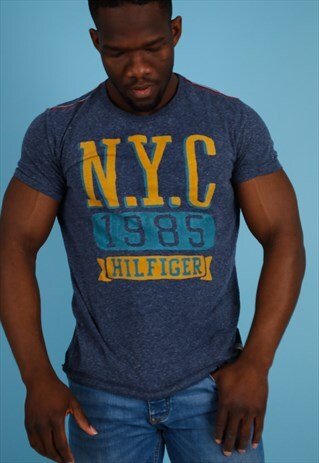 VINTAGE HILFIGER DENIM T-SHIRT IN BLUE NT53