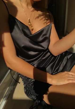 SILKS AND STARS SLIP DRESS BLACK