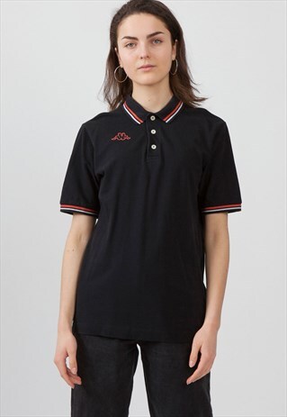 VINTAGE BLACK KAPPA SHORT SLEEVE POLO SHIRT TOP