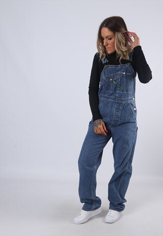 DENIM DUNGAREES JEANS 90'S UK 10 VINTAGE (EABG)
