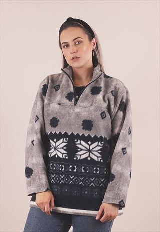 VINTAGE 90'S CRAZY PRINT PATTERNED FLEECE JACKET /A14003