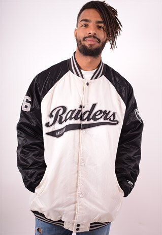 REEBOK MENS VINTAGE RAIDERS VARSITY JACKET XL WHITE 90S