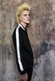 LONG SLEEVE POLO SHIRT TEXTURED BUTTON UP MESH TOP IN BLACK