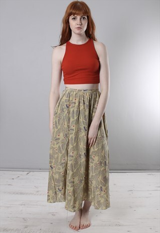 VINTAGE 80S SILK PATTERNED MIDI LONG SKIRT