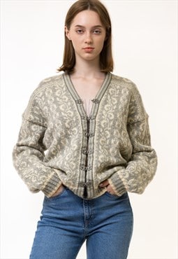 Vintage Woman Fair Isle Wool Sweater Cardigan 5448