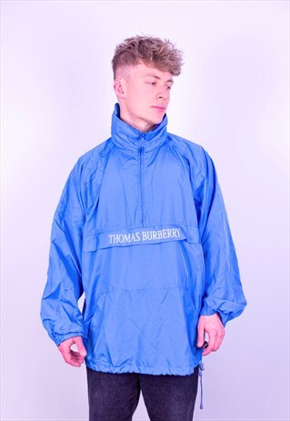 VINTAGE BURBERRY 1/2 ZIP PULLOVER JACKET IN BLUE XL