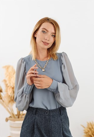 WIDE SLEEVE STRAIGHT BLOUSE