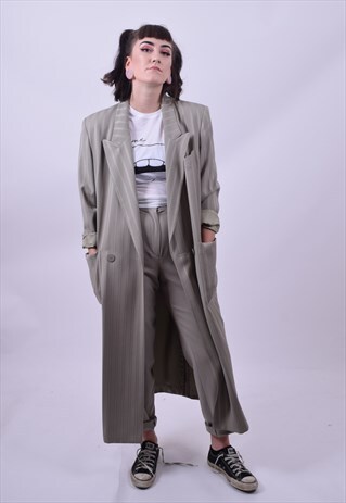 VINTAGE 90'S OLIVE OVERSIZED DUSTER JACKET & TROUSERS 8 10