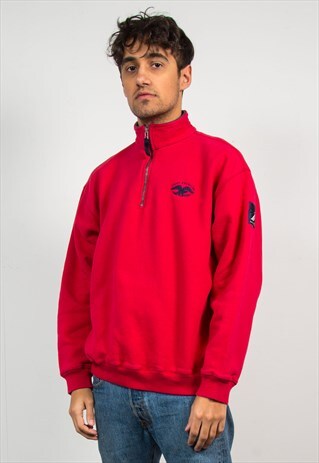 VINTAGE NAUTICA SWEATSHIRT RED QUARTER ZIP