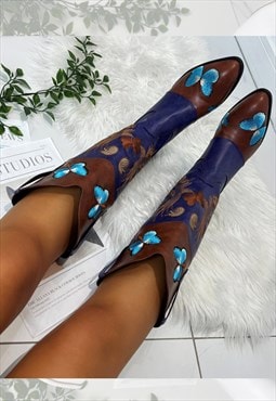 Cowboy Boots Blue Brown Western Cowgirl boots