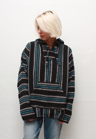VINTAGE 70' MADE IN MEXICO STRIPED JUMPER WITH A HOOD