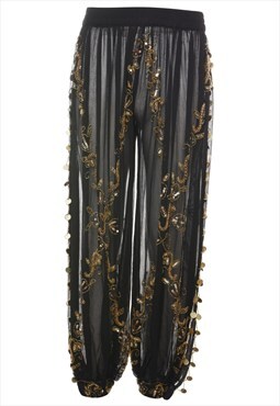 Vintage Black & Gold Beaded Sheer Trousers - W20 L28