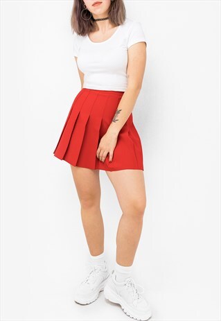 RED CLASSIC TENNIS SKIRT PLEATED MINI SKIRT