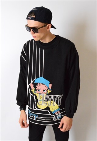 VINTAGE 90S BLACK STRIPED BETTY BOOP SWEATSHIRT JUMPER