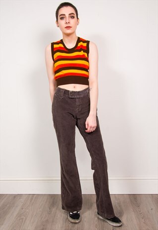 VINTAGE 90'S BROWN CORD LOW RISE KICK FLARE TROUSERS