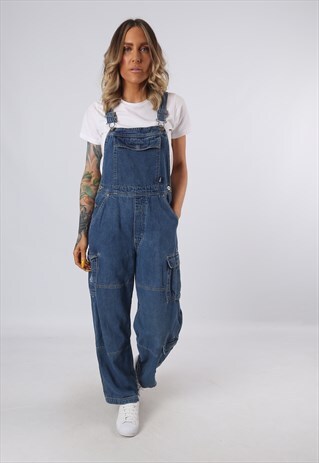 DENIM DUNGAREES VINTAGE WIDE STRAIGHT LEG UK 10 (3DN)