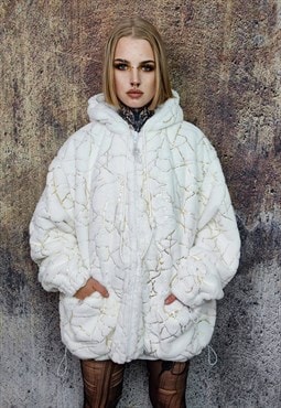 Golden foil fleece jacket detachable faux fur bomber white