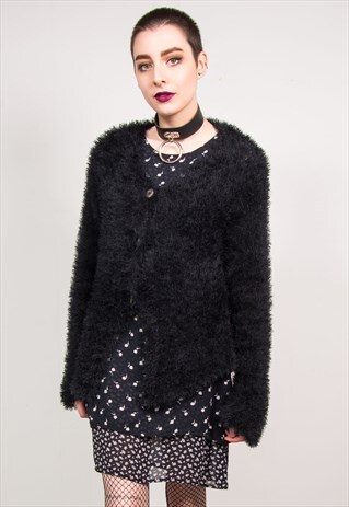VINTAGE 90'S BLACK MOHAIR FLUFFY CARDIGAN