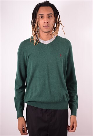 POLO RALPH LAUREN MENS VINTAGE JUMPER SWEATER XL GREEN 90S