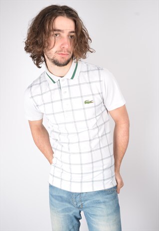 VINTAGE LACOSTE POLO SHIRT CHECK IN WHITE