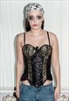 VINTAGE Y2K SEXY LEOPARD PRINT SEQUIN CORSET IN SPICY BLACK