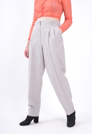 W30" VINTAGE 90'S HIGH WAIST TROUSERS IN LIGHT GREY