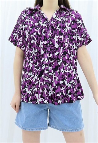 90S VINTAGE PURPLE & WHITE FLORAL COLLARED SHIRT