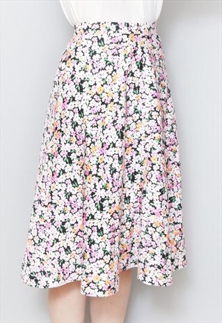 VINTAGE 1970'S PRETTY FLORAL A LINE MIDI SKIRT