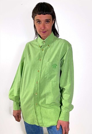 VINTAGE 90S LONG SLEEVED LINEN GREEN SHIRT