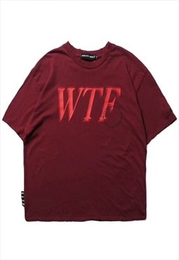 Gradient graffiti tee WTF slogan grunge t-shirt in red