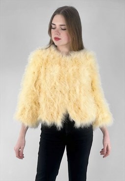 Vintage Style New Yellow Feather Jacket Crop Long Sleeve XS