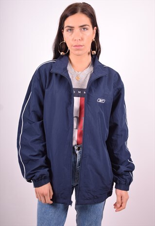 REEBOK WOMENS VINTAGE TRACKSUIT TOP JACKET LARGE NAVY BLUE 9