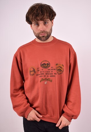 MENS VINTAGE SWEATSHIRT JUMPER LARGE ORANGE 90S