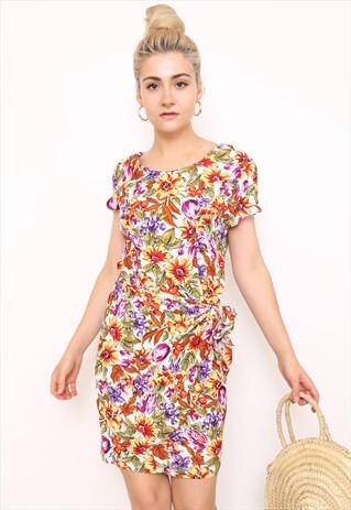 VINTAGE 90S FLORAL PRINT WRAP DRESS