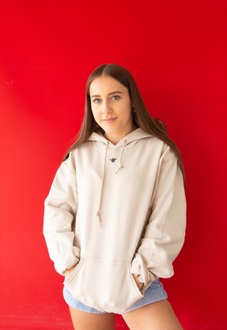 UNISEX HOODIE IN BEIGE WITH MINI BEE EMBROIDERY