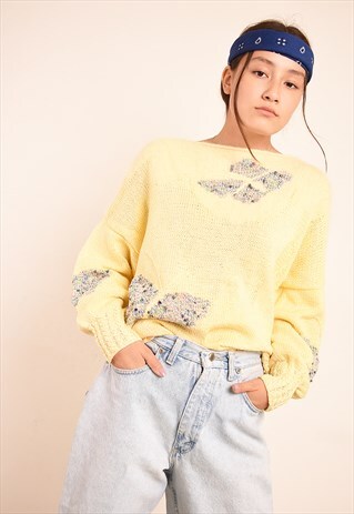 80'S RETRO PASTEL BUTTERFLY PATTERN KNIT JUMPER