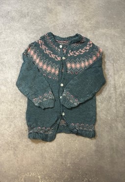 Vintage Knitted Cardigan Abstract Patterned Chunky Sweater