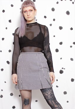 90s grunge y2k cute Esprit black white gingham linen skirt
