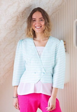 Light blue and white striped short jacket