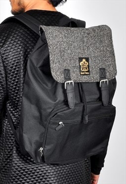 Wool herringbone panel laptop backpack 