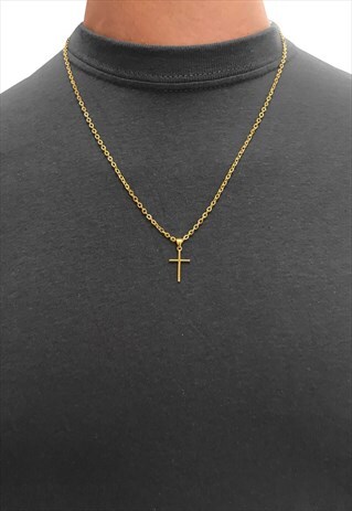 20" MINI CROSS PENDANT NECKLACE CHAIN - GOLD
