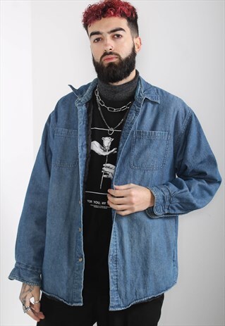 VINTAGE WRANGLER DENIM PADDED QUILTED SHIRT BLUE
