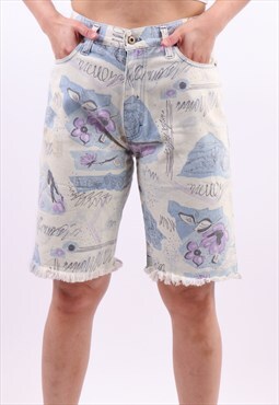Vintage Alitmatha Knee Length Denim Shorts in Multicolour