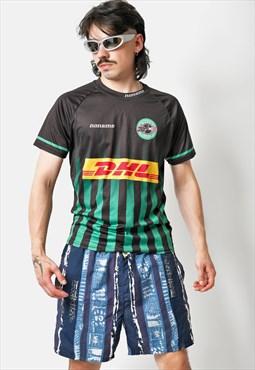 Y2K vintage soccer jersey in black green with DHL print