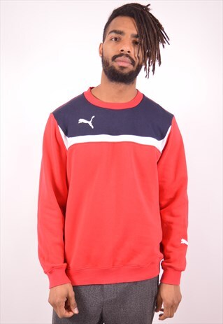 PUMA MENS VINTAGE SWEATSHIRT JUMPER MEDIUM RED 90S